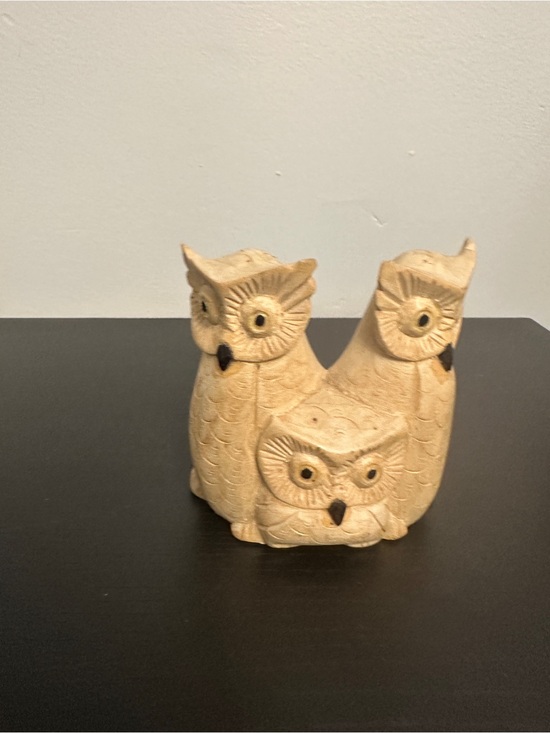 Source Unknown Other - Hand Carved Wooden Owl Family Figurine – 3 Owls Rustic Decor